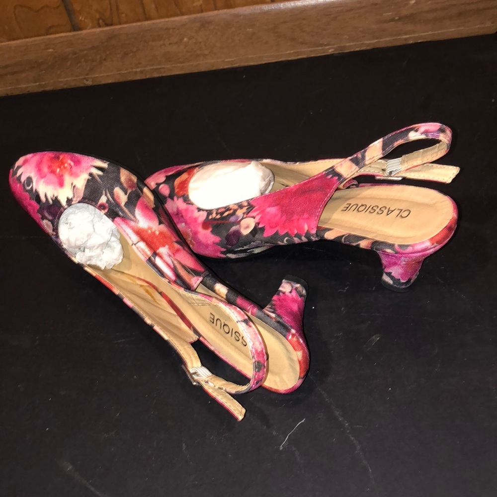 Pink Rose Flower Sling back heel